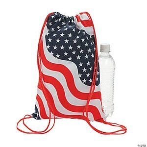 Patriotic Canvass Draw String Bags - 12 pack